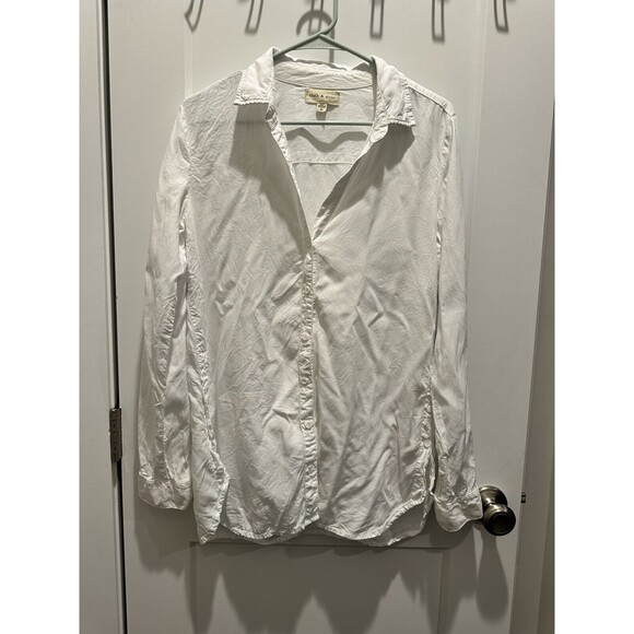 Cloth & Stone Tencel Lyocell White side button long sleeve button up Basic Size - Picture 1 of 4